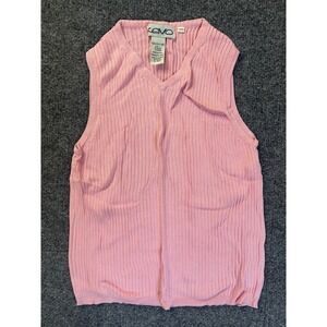 Kevo Sweater Vest Women Large Pink Silk Ribbed Knit V-Neck Sleeveless Top